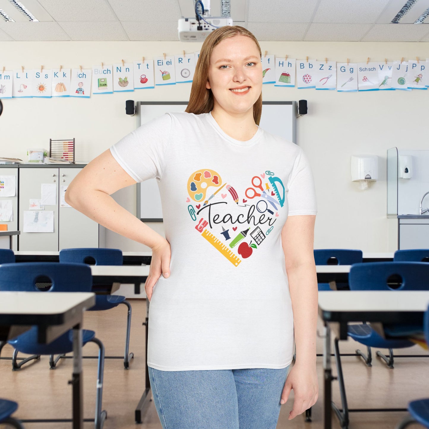 Teacher Supply Heart Adult T-shirt