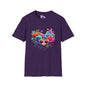 Colorful Flowers/Heart Kitten Adult T-shirt