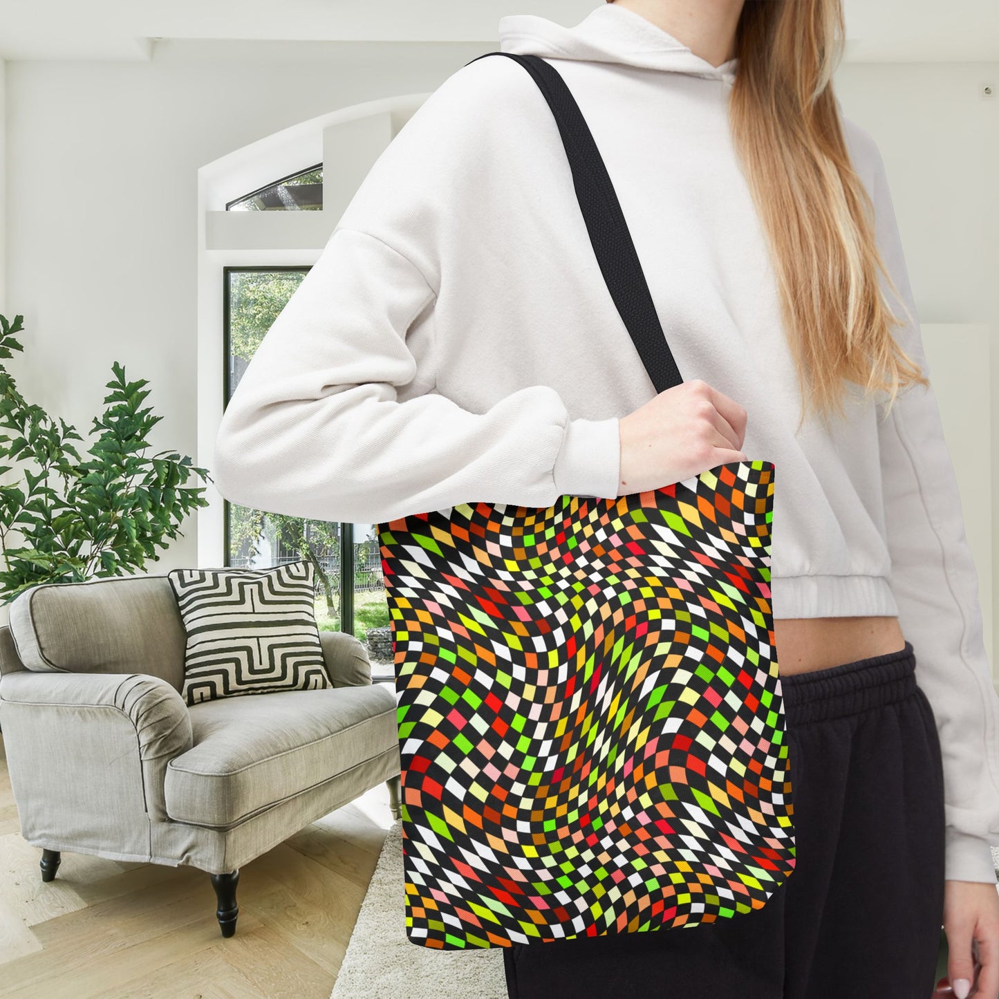 Warped Yellow/Green Checkered Canvas Tote Bag
