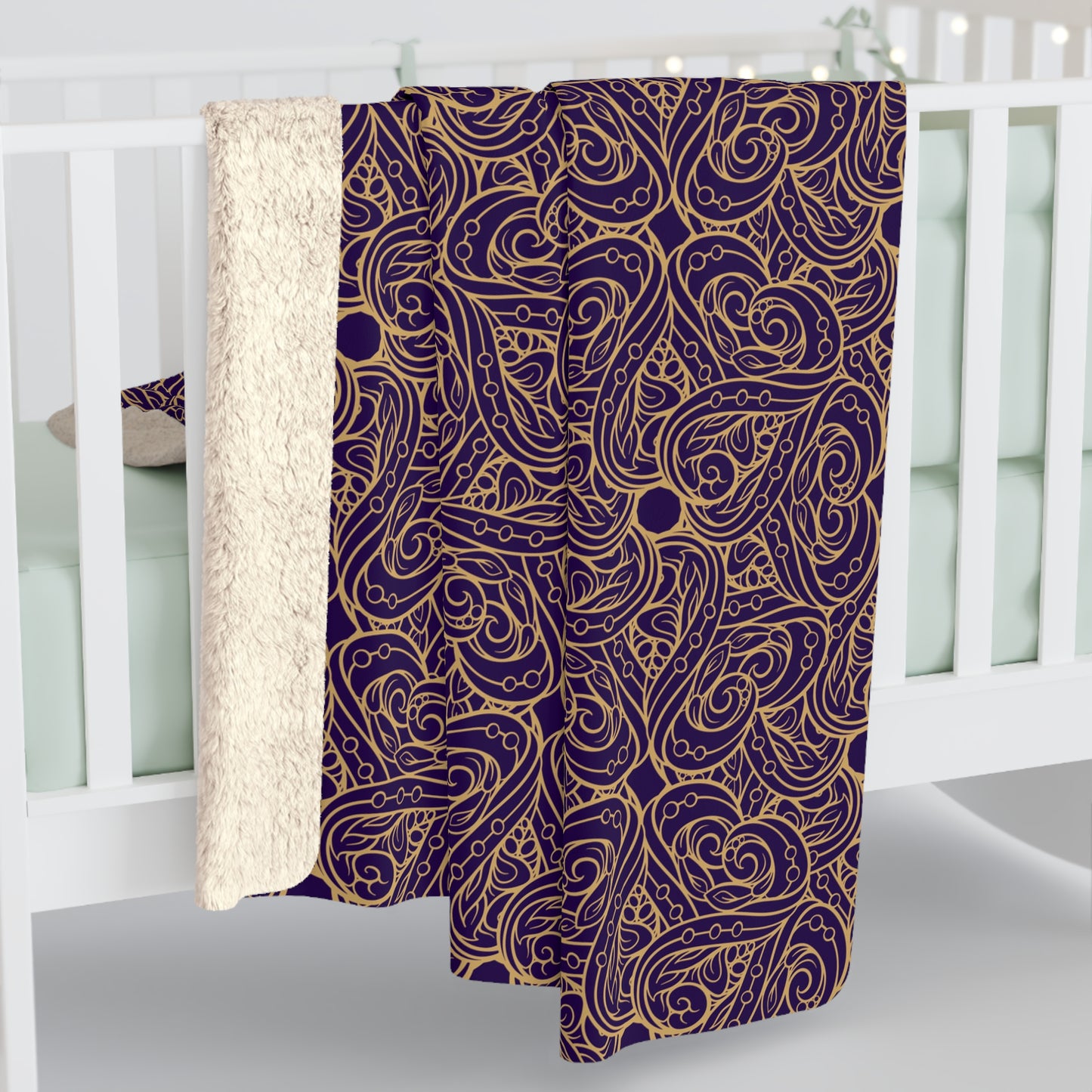 Oriental Purple/Gold Floral Fleece Blanket