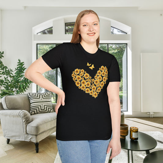 Sunflower Heart & Butterflies Adult T-shirt