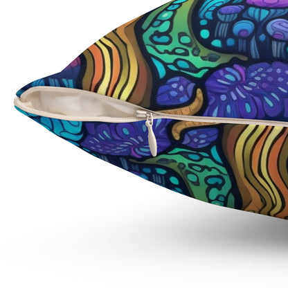 Trippy Purple Mushrooms Throw Pillow