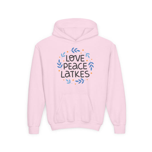 Hanukkah Love Peace Latkes Youth Hoodie