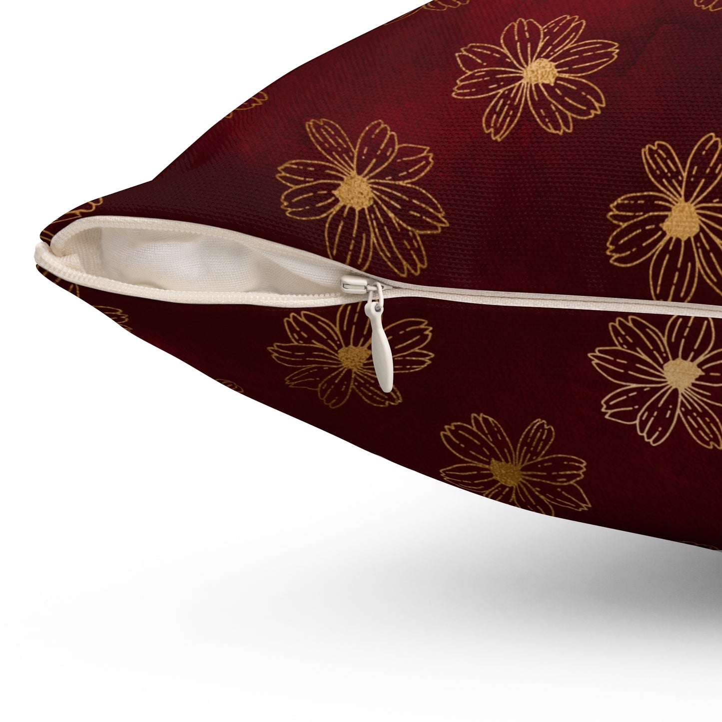 Crimson Gilded Daisies Throw Pillow