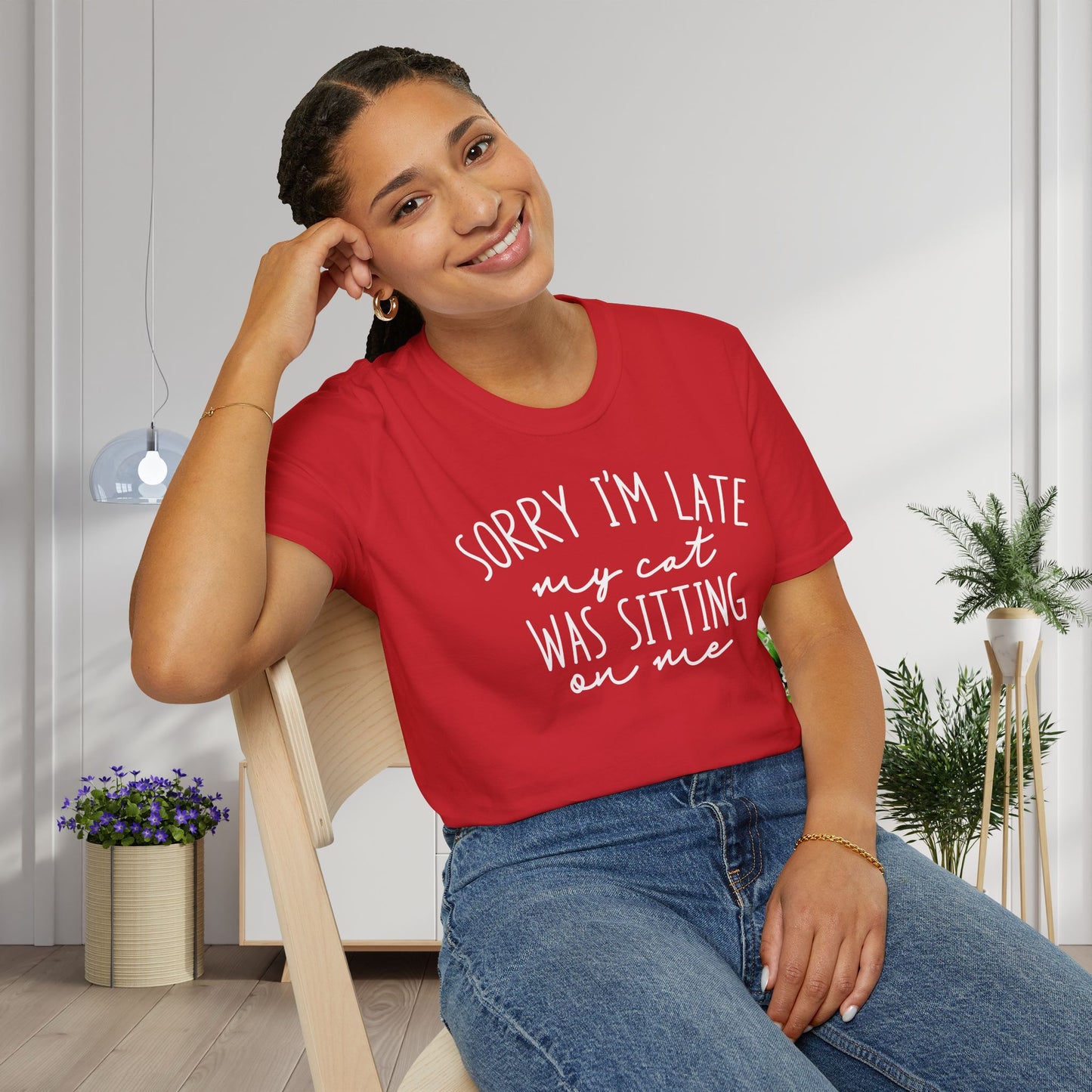 Sorry I'm Late My Cat Was Sitting On Me Adult T-shirt