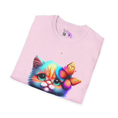 Cute Colorful Kitten w/Butterfly T-shirt