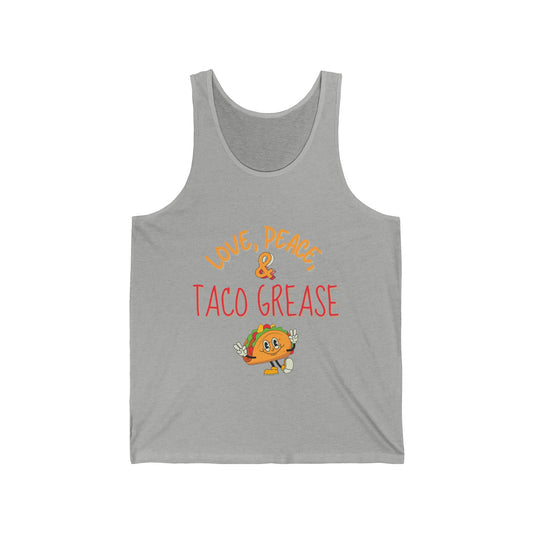 Love, Peace, & Taco Grease Unisex Jersey Tank