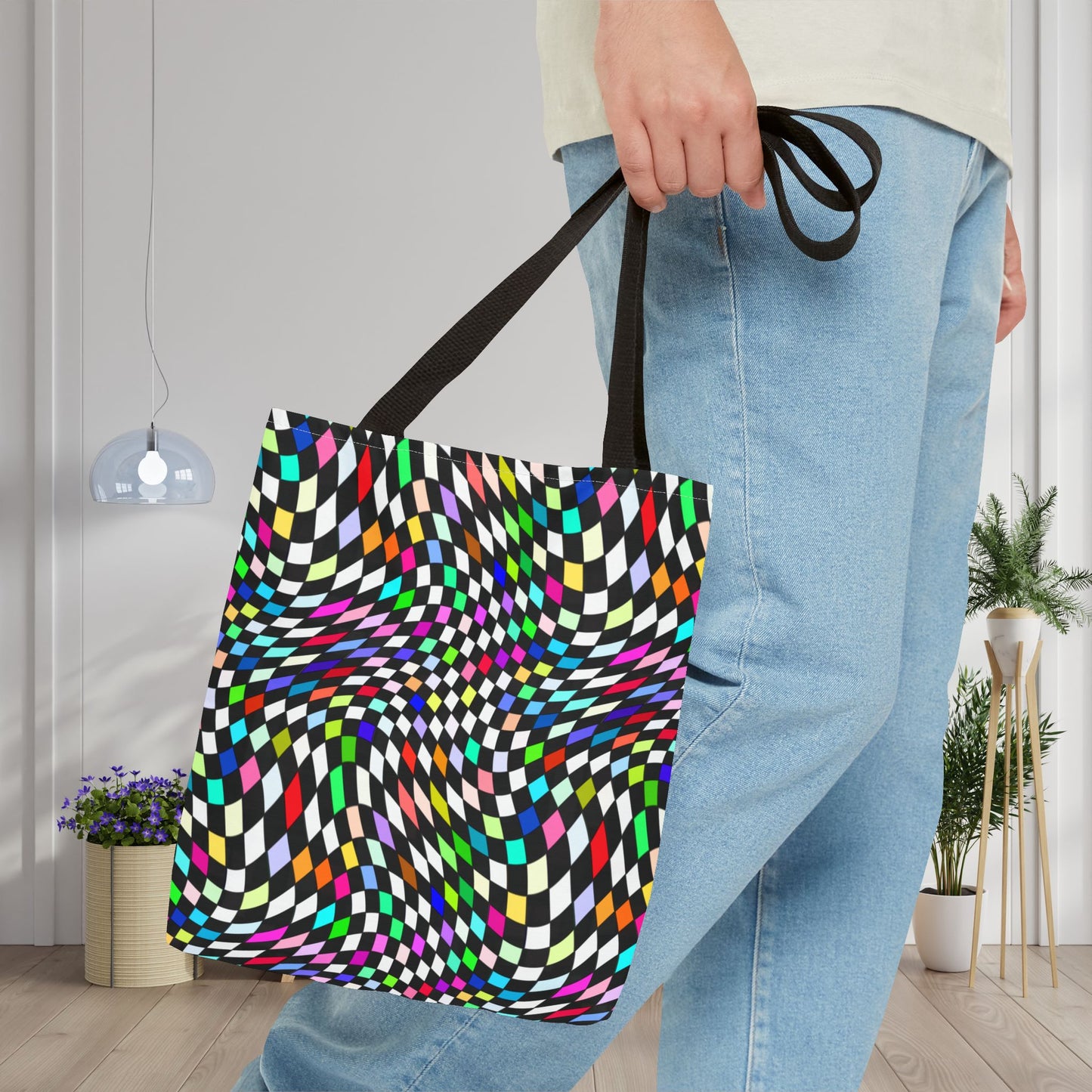 Warped Colorful Checkered Canvas Tote Bag