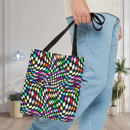 Warped Colorful Checkered Canvas Tote Bag