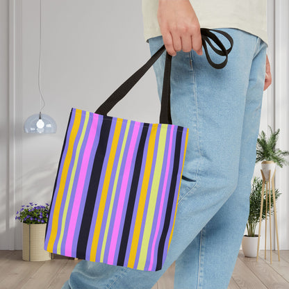 Midnight Pop Stripes Canvas Tote Bag