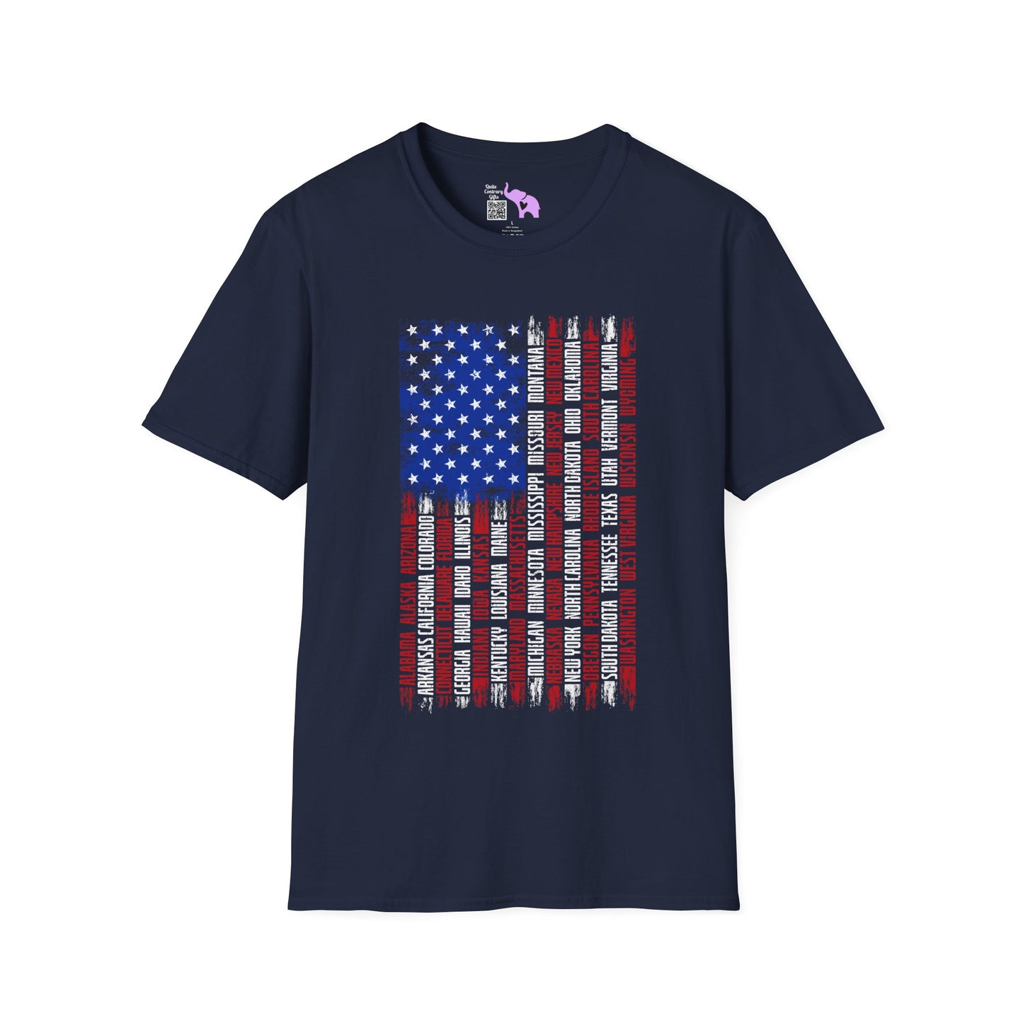 American Flag w/States (Vertical) Adult Tshirt