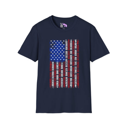 American Flag w/States (Vertical) Adult Tshirt