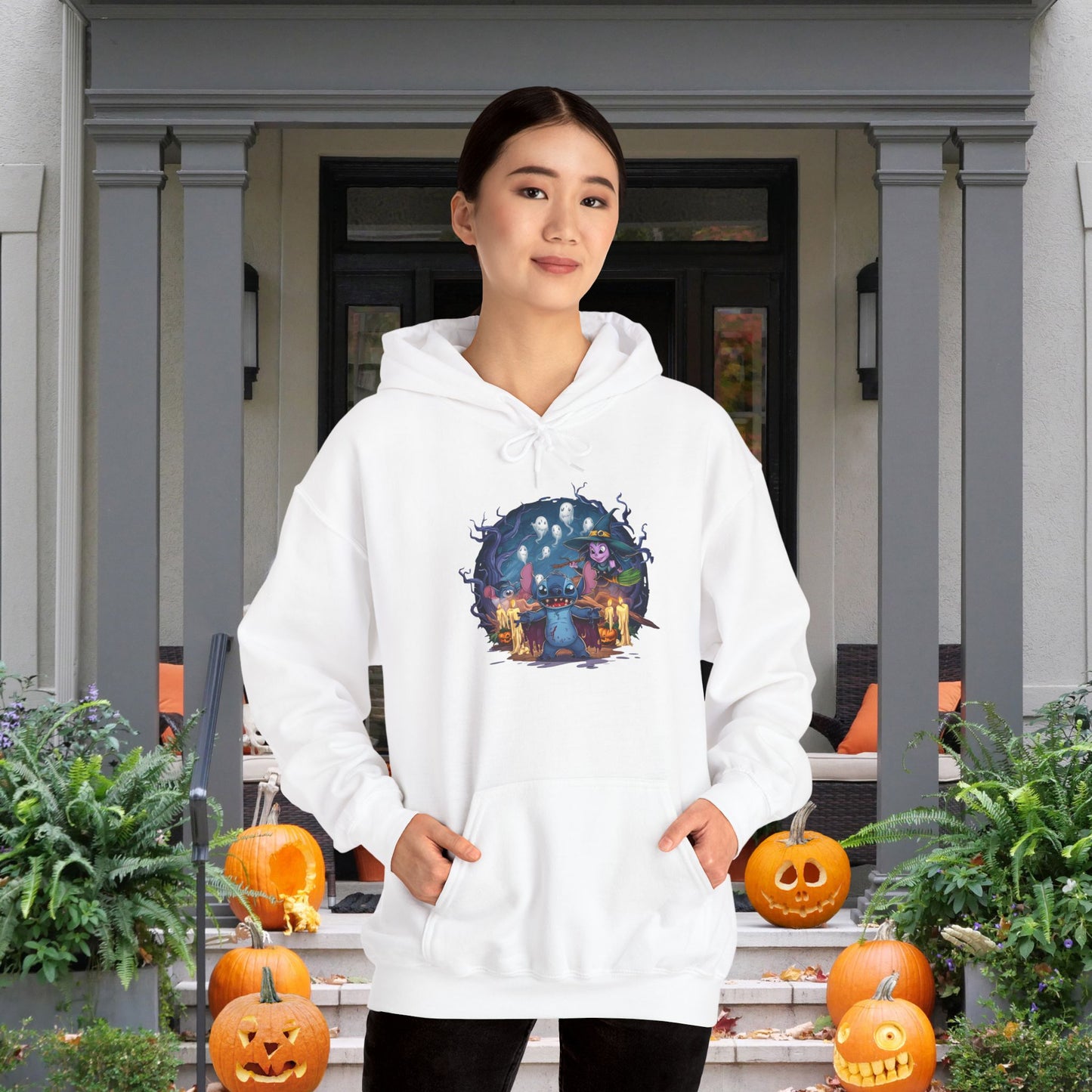 Spooky Stitch Ghosts and Witch Heavy Blend™ Hooded Sweatshirt