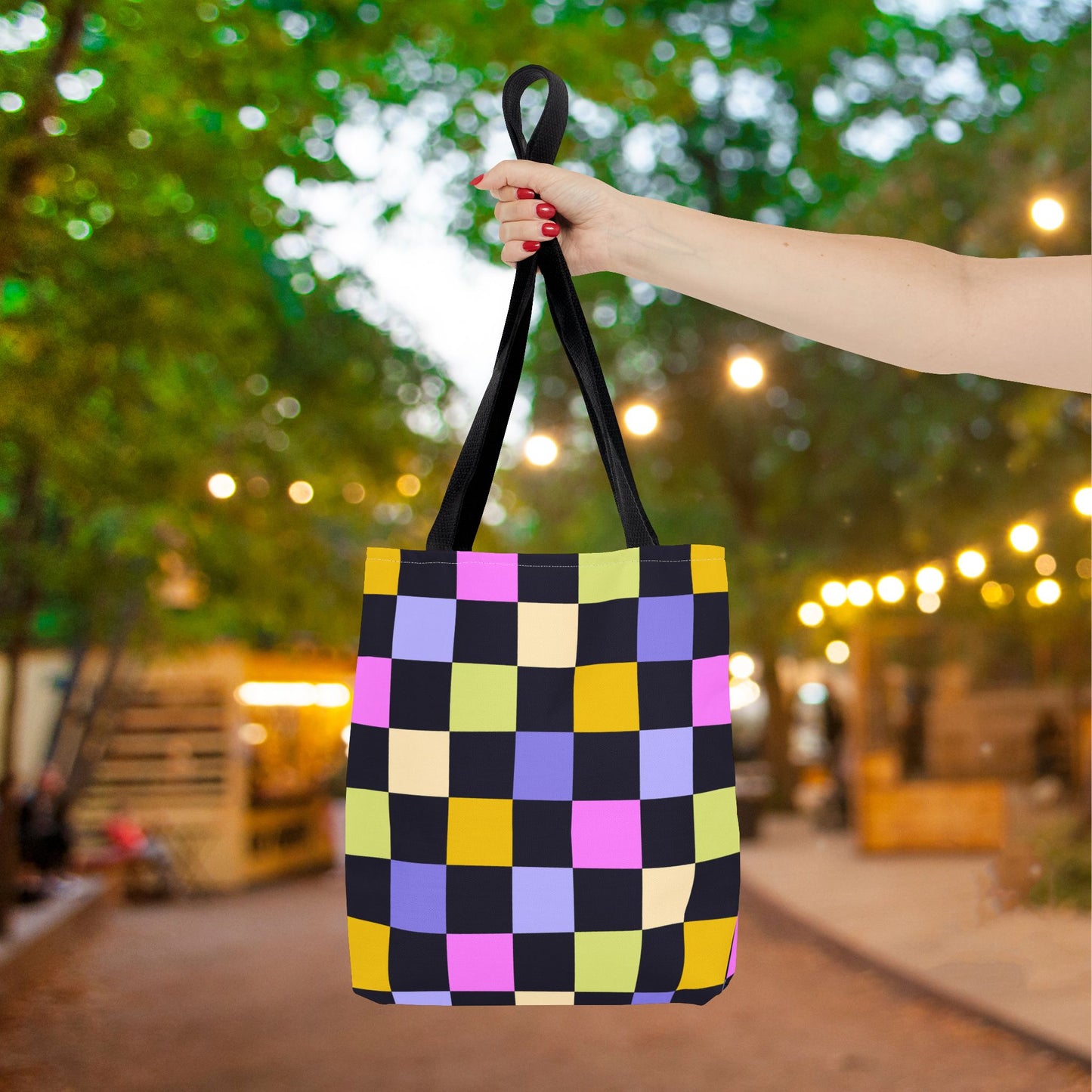 Joyful Checkerboard Canvas Tote Bag