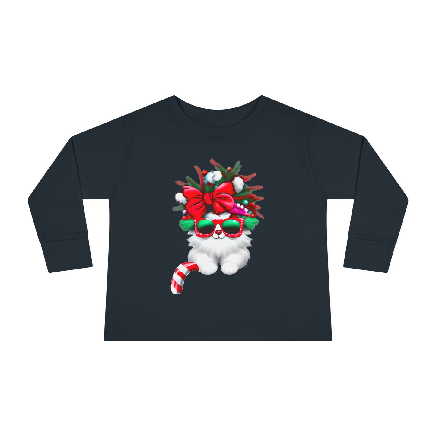 White Candy Cane Kitten Toddler Long Sleeve Tee