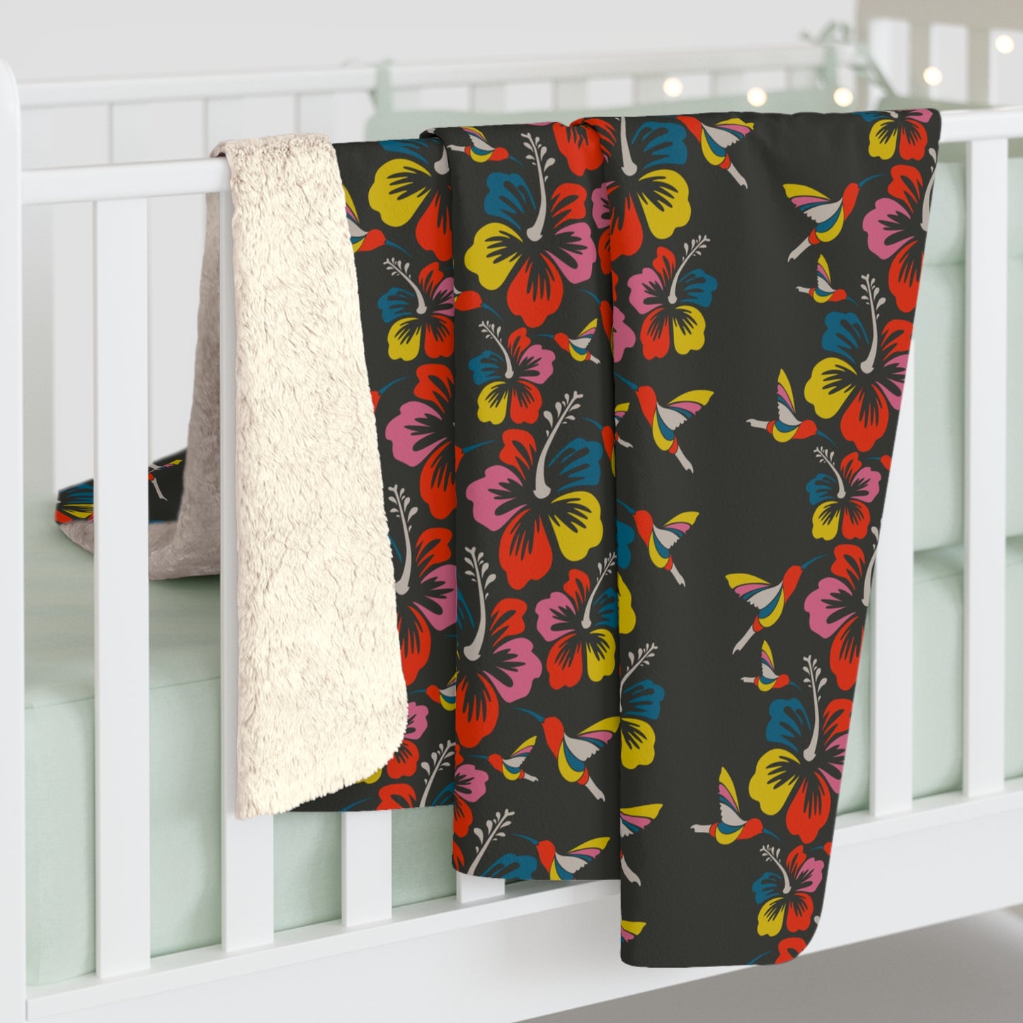 Hummingbirds & Hibiscus Flowers Sherpa Fleece Blanket
