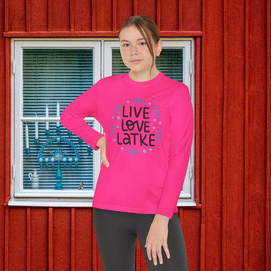 Hanukkah Live Love Latke Youth Long Sleeve Tee