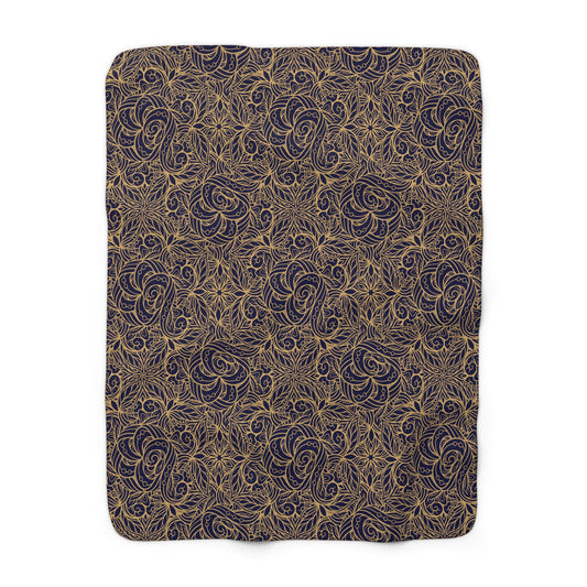 Oriental Blue/Gold Floral Fleece Blanket