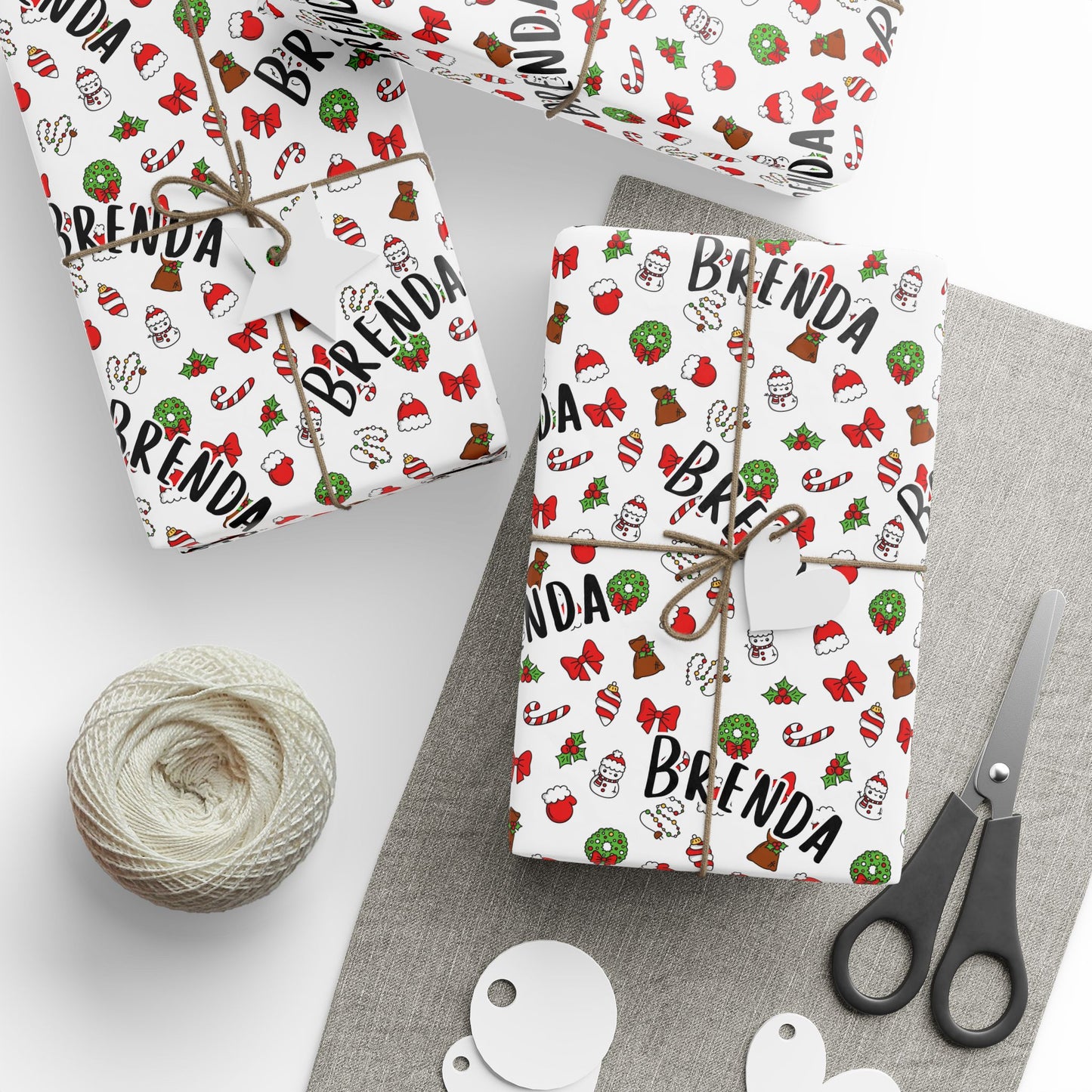 Cute Christmas Santa, Wreath, Snowman Custom Wrapping Paper (Brenda)