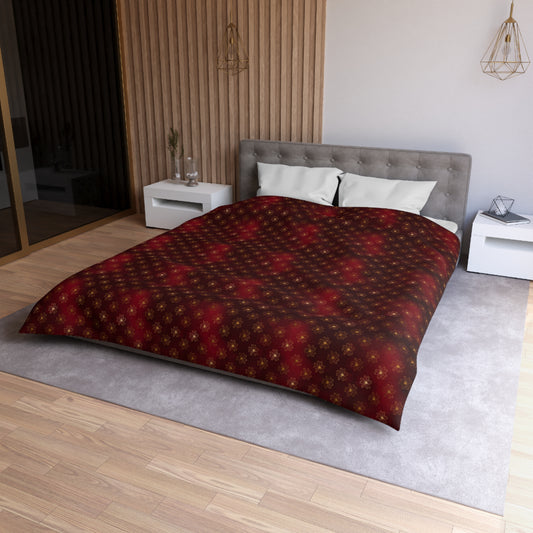 Crimson Gilded Daisies Microfiber Duvet Cover