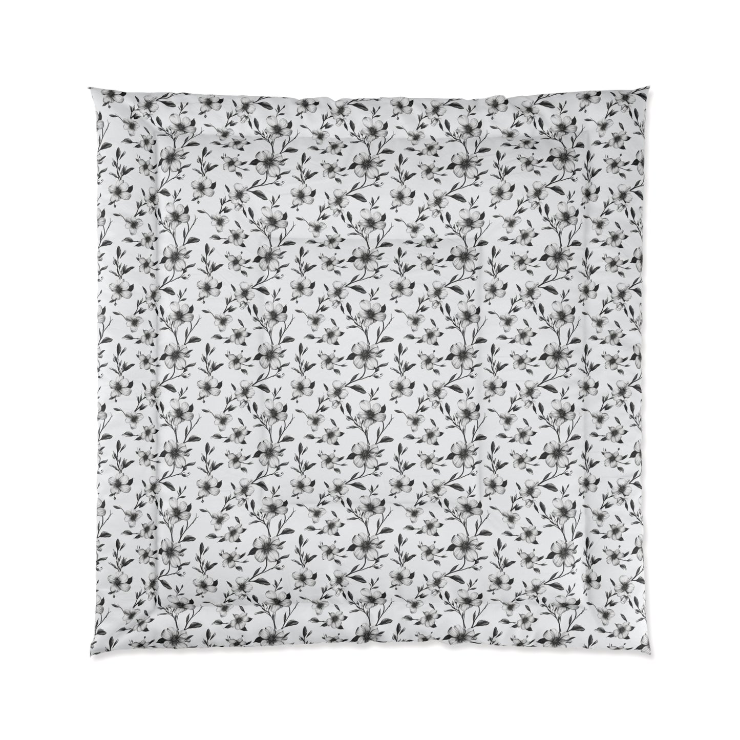 Black & White Five Petal Floral Basic Bedding Set