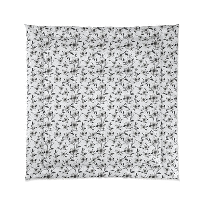 Black & White Five Petal Floral Basic Bedding Set