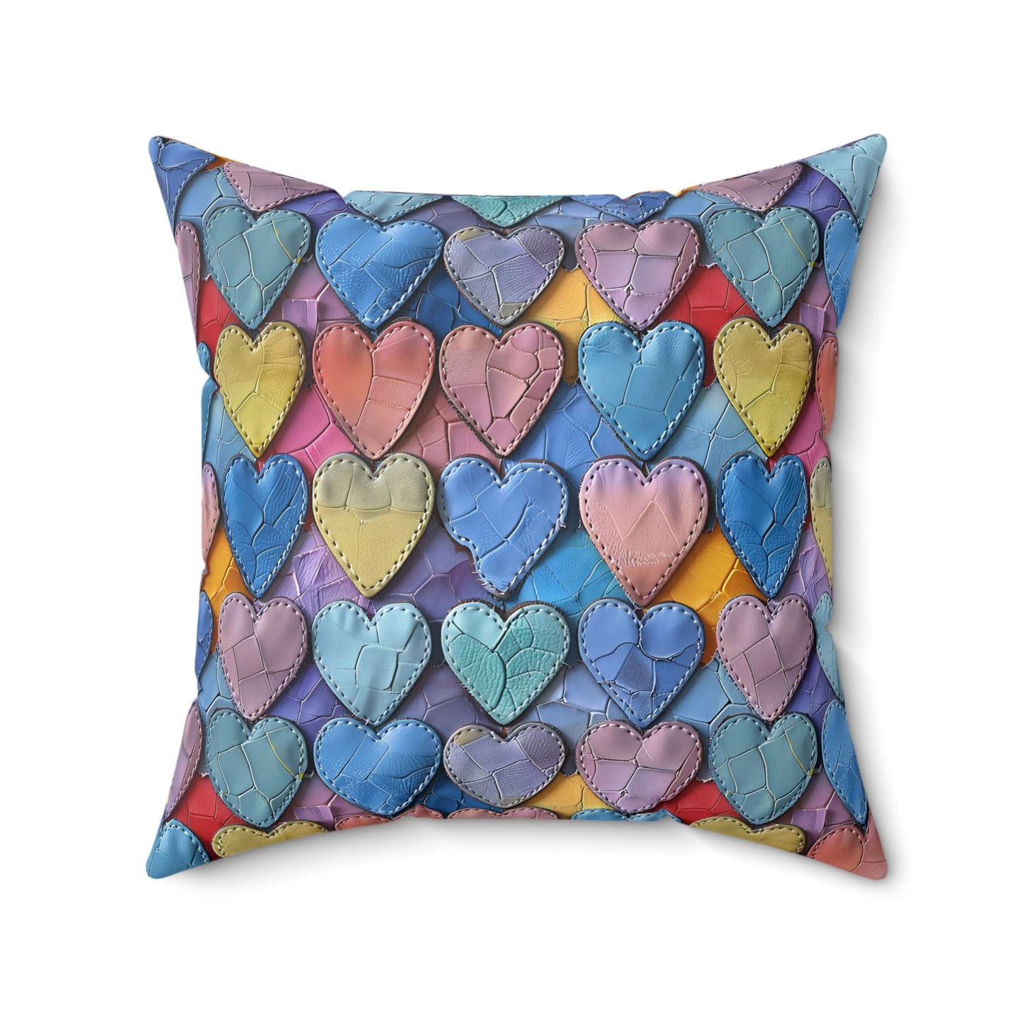 Color Pop Leather Hearts Throw Pillow
