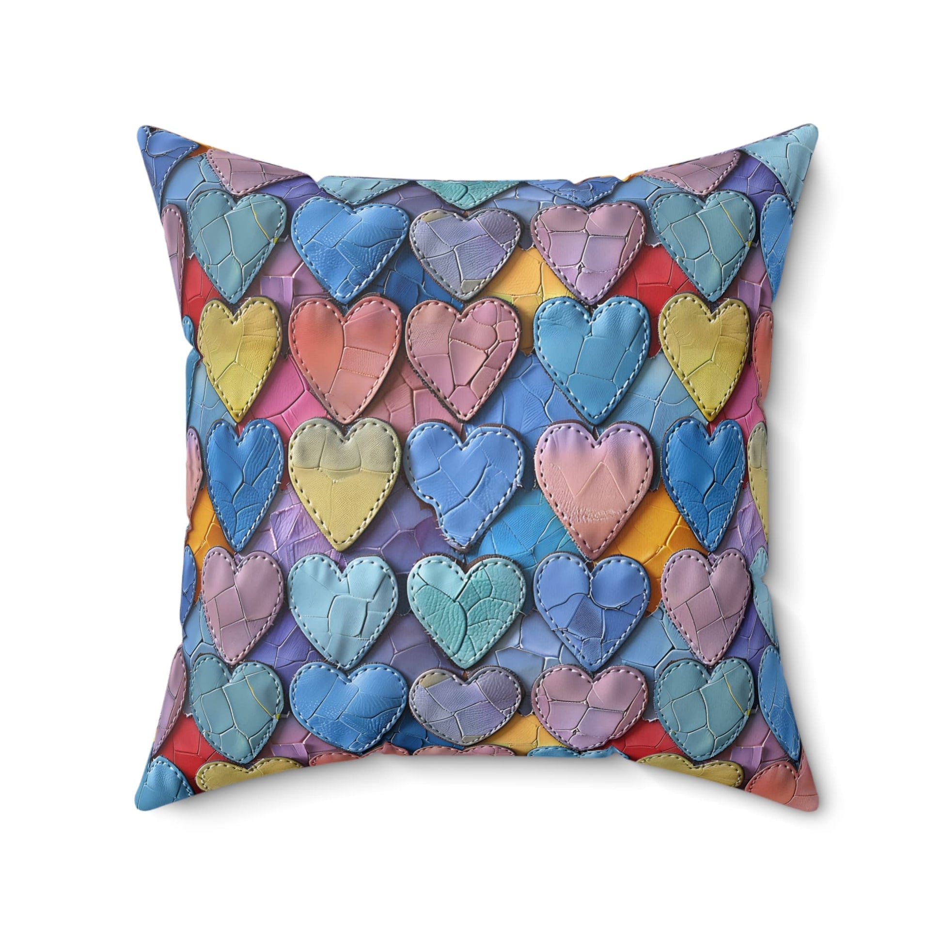 Color Pop Leather Hearts Throw Pillow