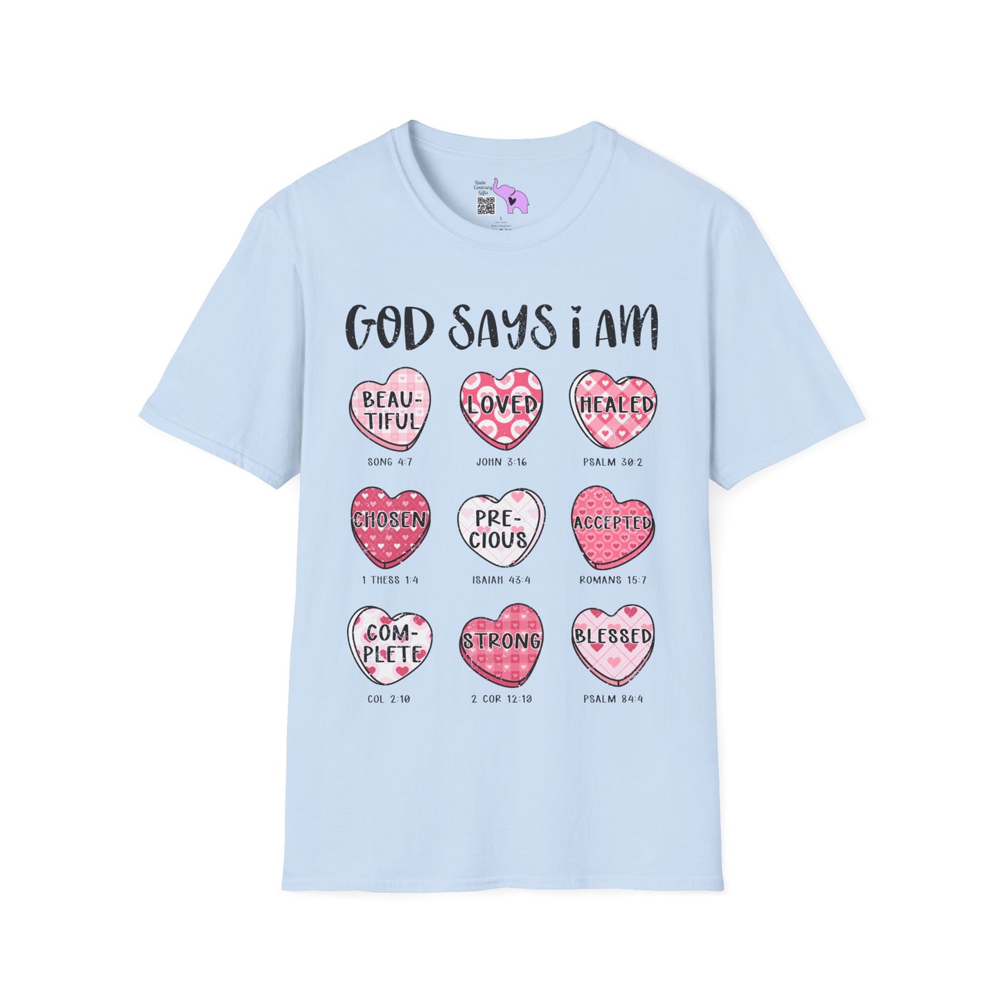 God Says I Am... (Conversation Hearts) Adult T-shirt