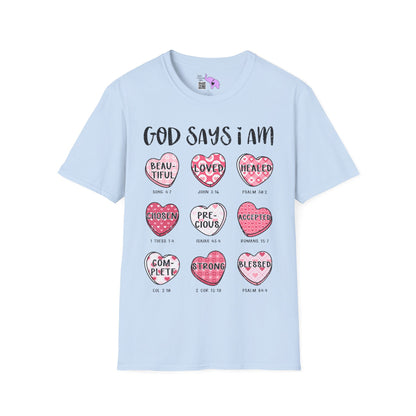God Says I Am... (Conversation Hearts) Adult T-shirt