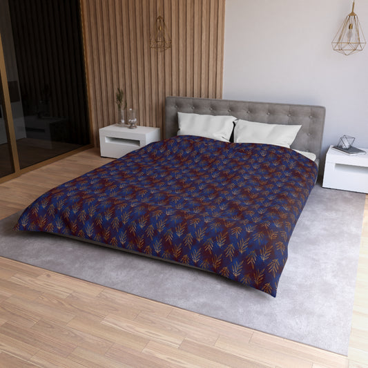 Midnight Gilded Leaves Microfiber Duvet Cover