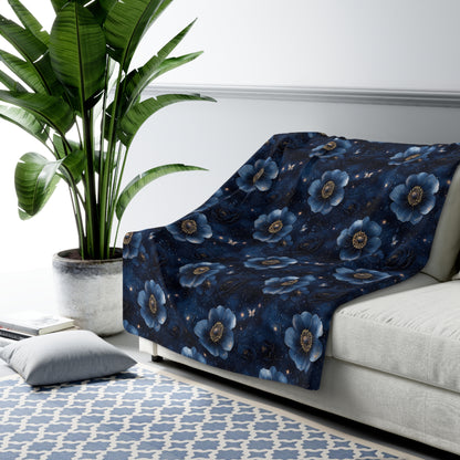Midnight Sky Blossoms Sherpa Fleece Blanket