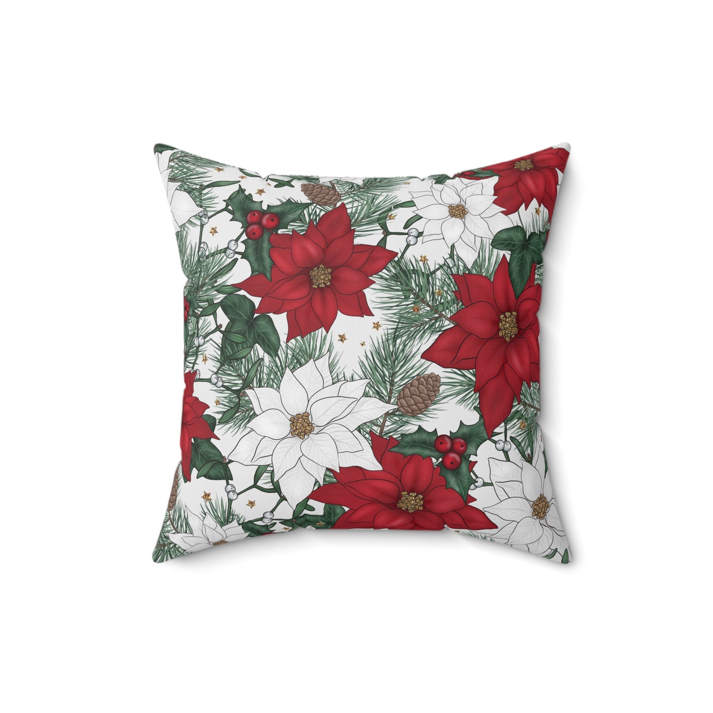 Winter Poinsettia Garden Throw Pillow