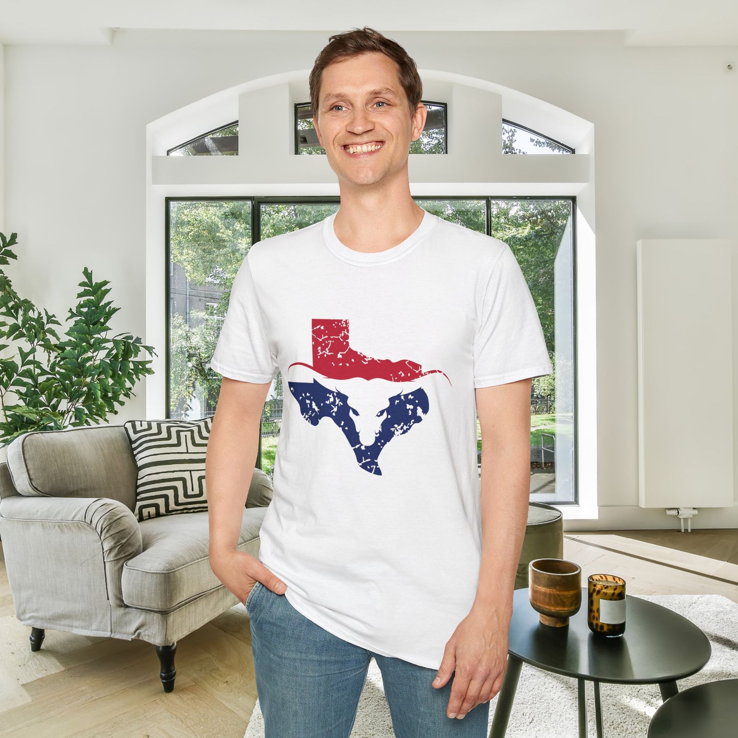 Red & Blue Texas Longhorn Adult Tshirt