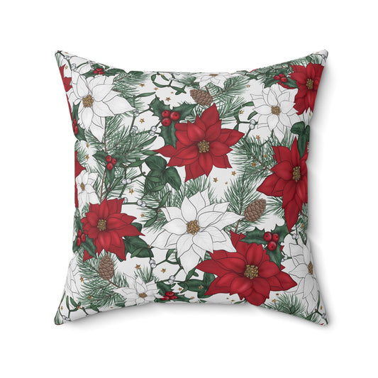 Winter Poinsettia Garden Throw Pillow