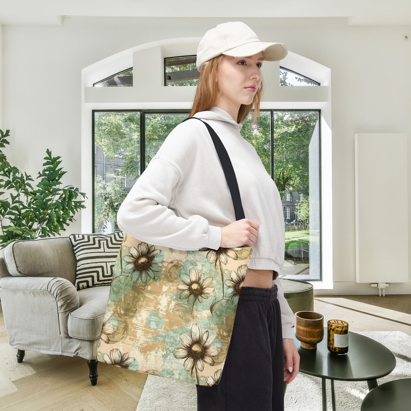 Worn Meadow Daisies Canvas Tote Bag
