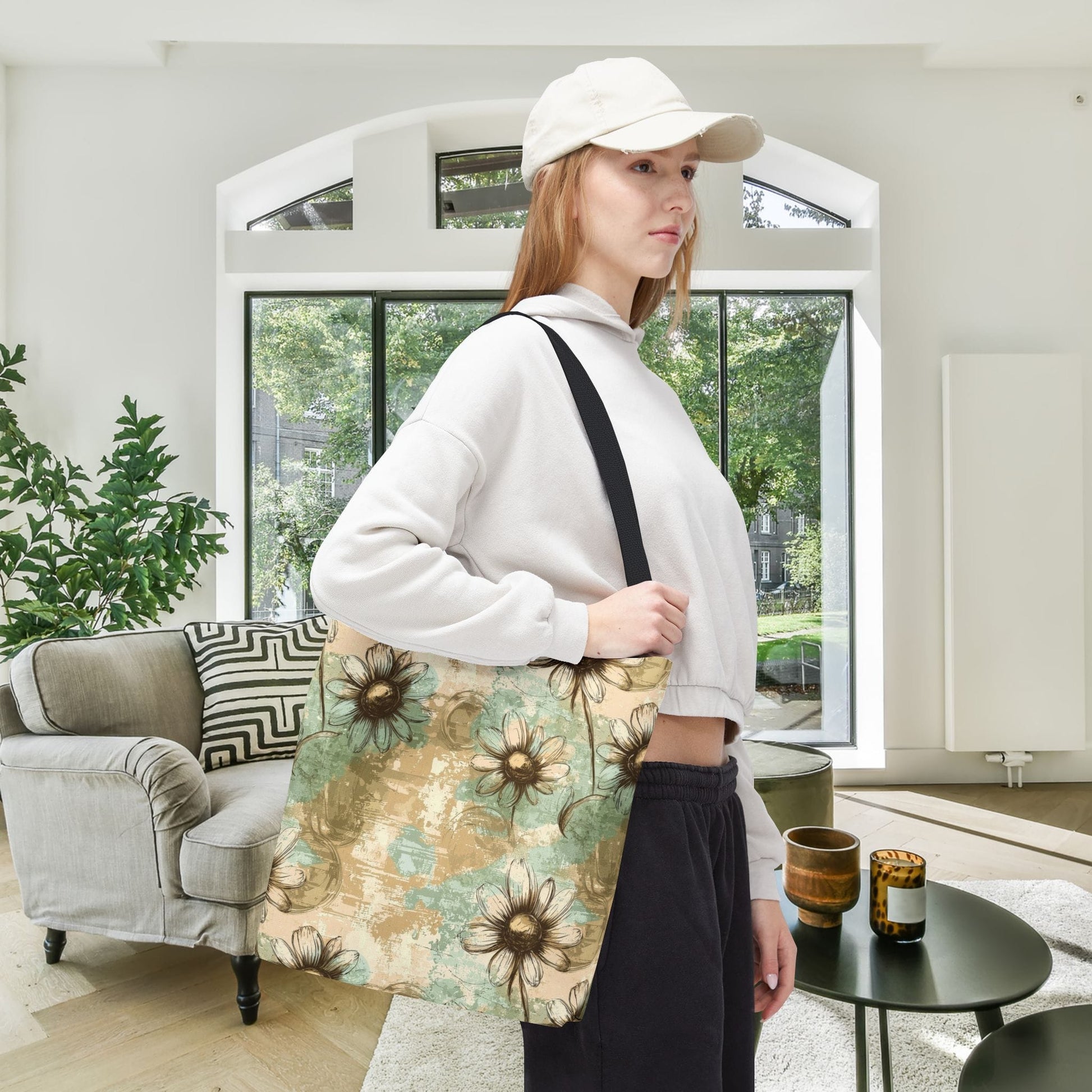 Worn Meadow Daisies Canvas Tote Bag