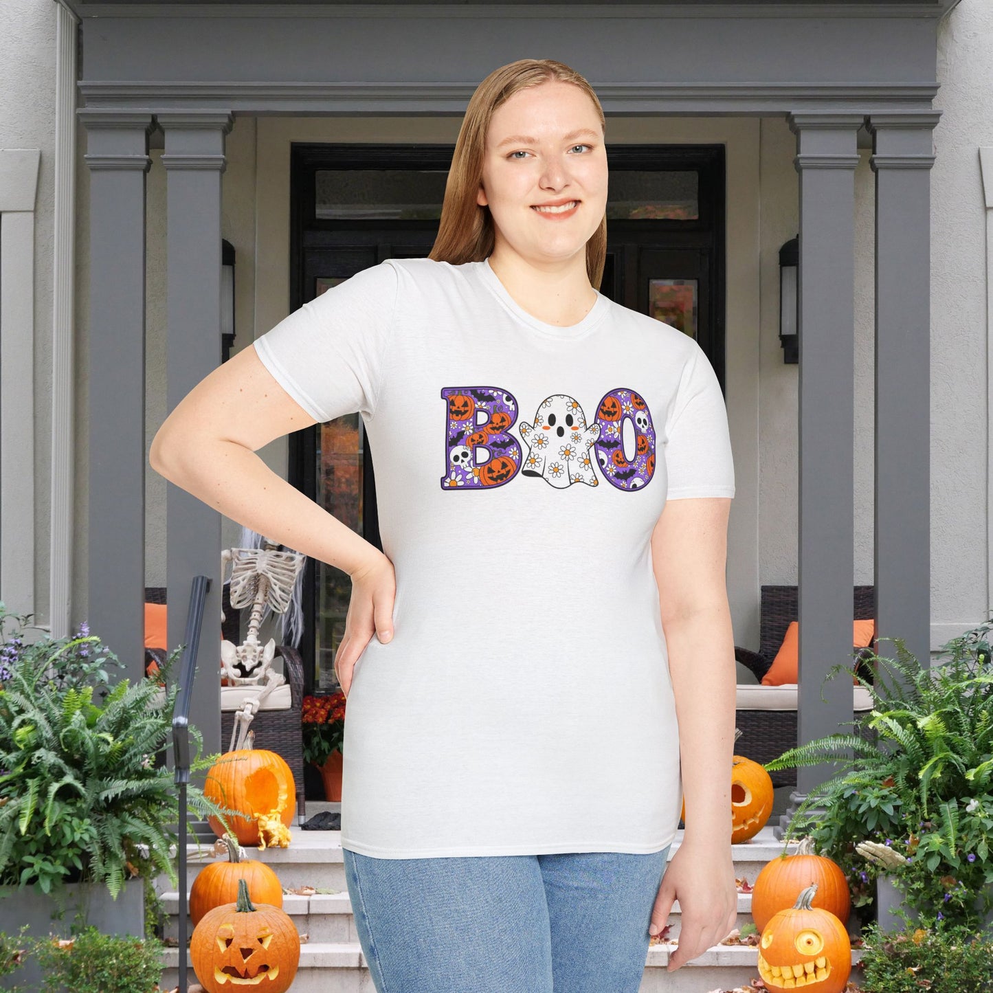 Cute Floral Boo w/Ghost Adult T-shirt