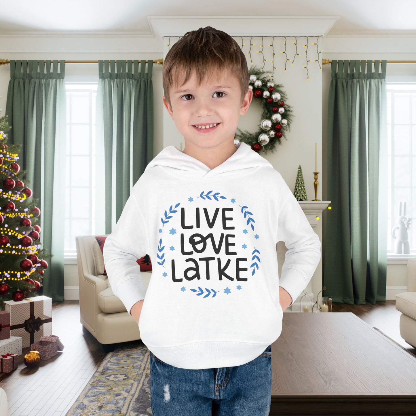 Hanukkah Live Love Latkes Toddler Pullover Fleece Hoodie