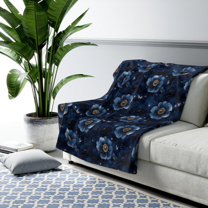 Midnight Sky Blossoms Sherpa Fleece Blanket