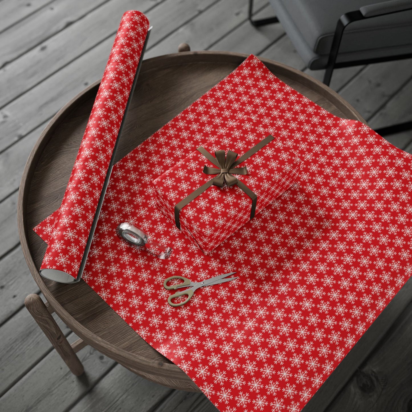 Snowfall on Red Wrapping Paper