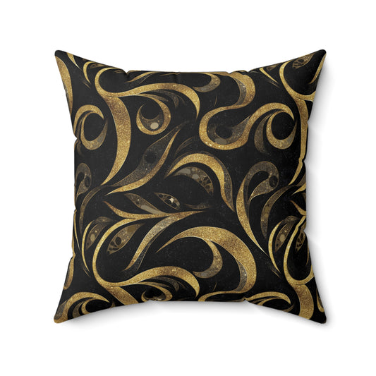 Golden Noir Swirl Throw Pillow