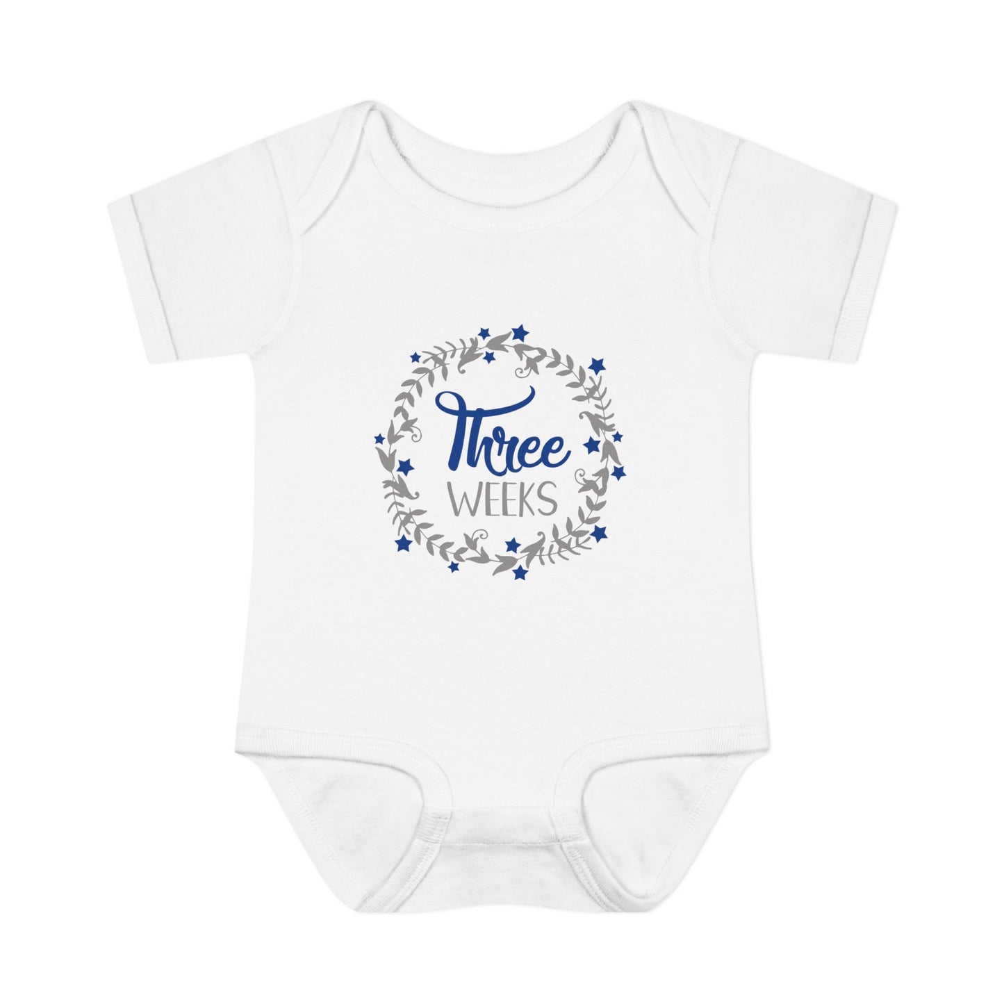 Blue Milestone Wreath Onesie-Three Weeks