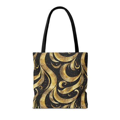 Black & Gold Luxe Swirl Canvas Tote Bag