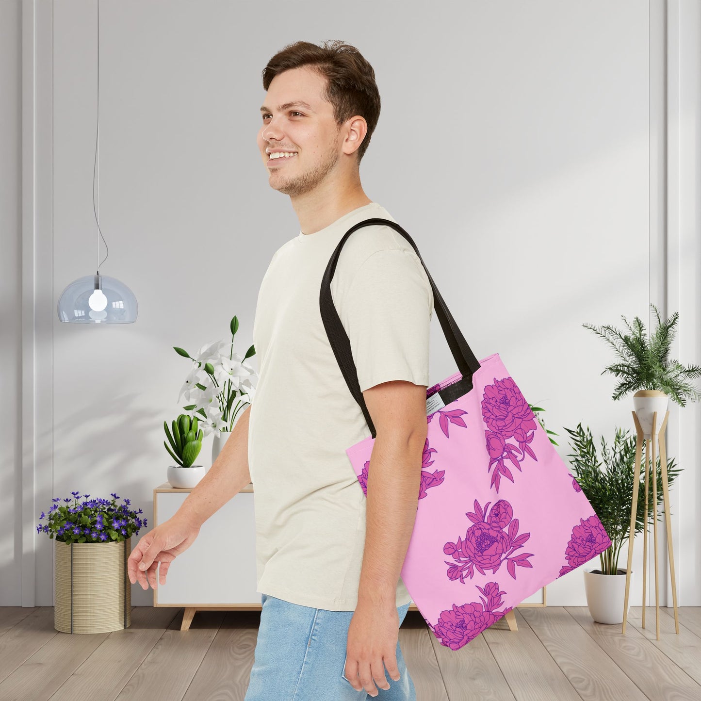Bubblegum Bloom Peonies Canvas Tote Bag