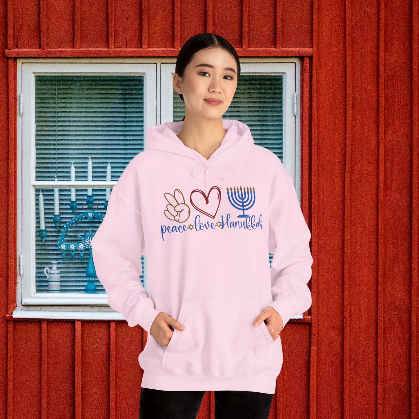 Peace Love Hanukkah Adult Heavy Blend™ Hooded Sweatshirt