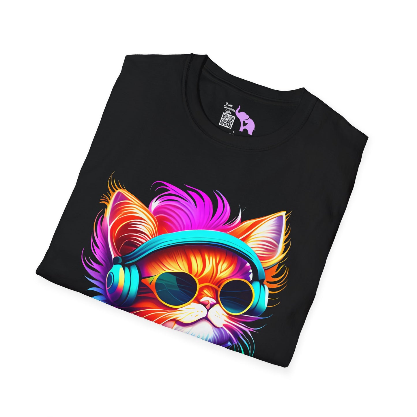 Cool Kitten w/Headphones Adult T-shirt