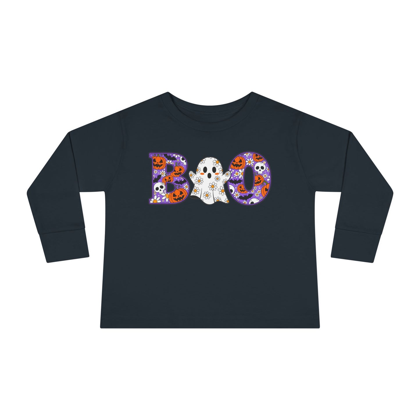 Cute Floral Boo w/Ghost Toddler Long Sleeve Tee