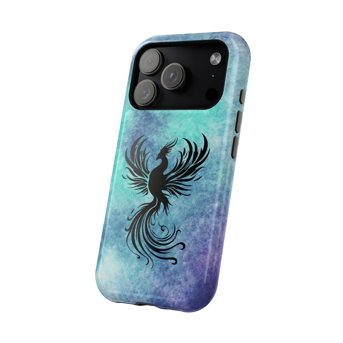 Phoenix Silhouette Over Teal Nebula MagSafe® Compatible Tough Case for iPhone