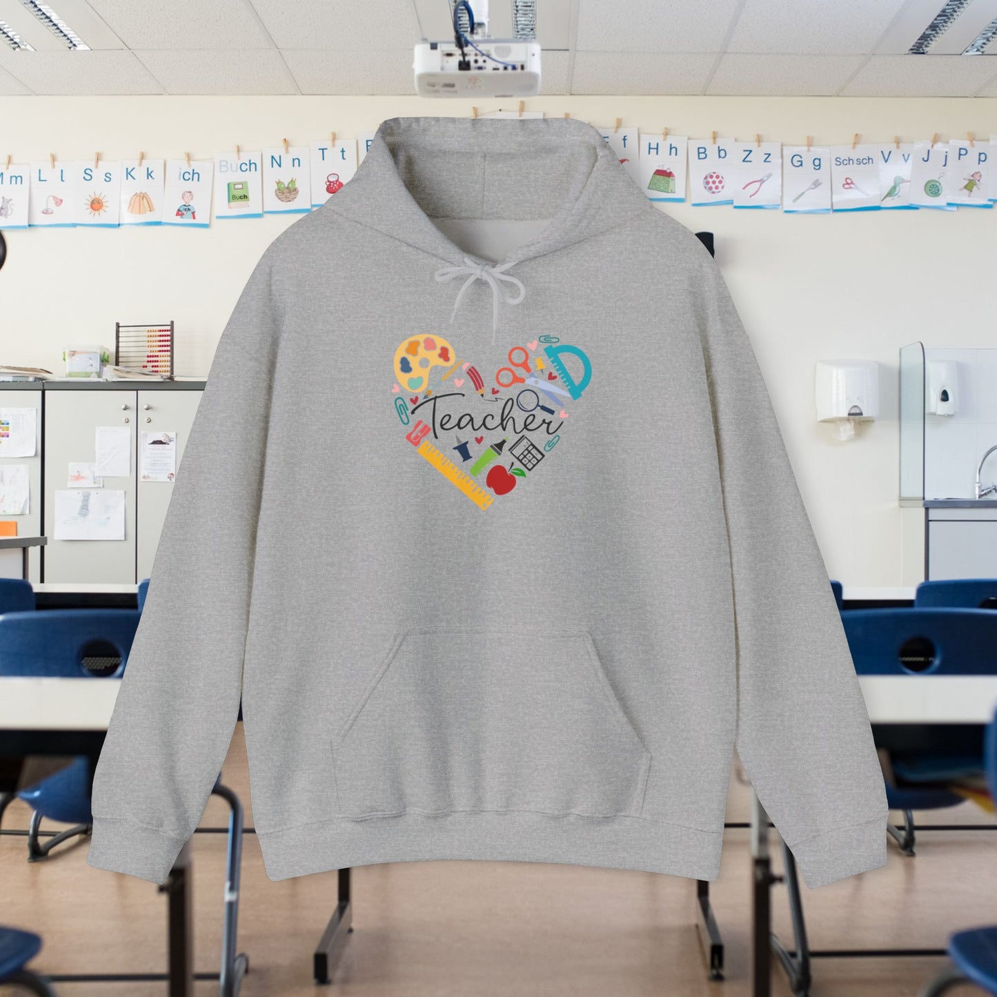 Teacher Supply Heart Heavy Blend™ Hooded Sweatshirt